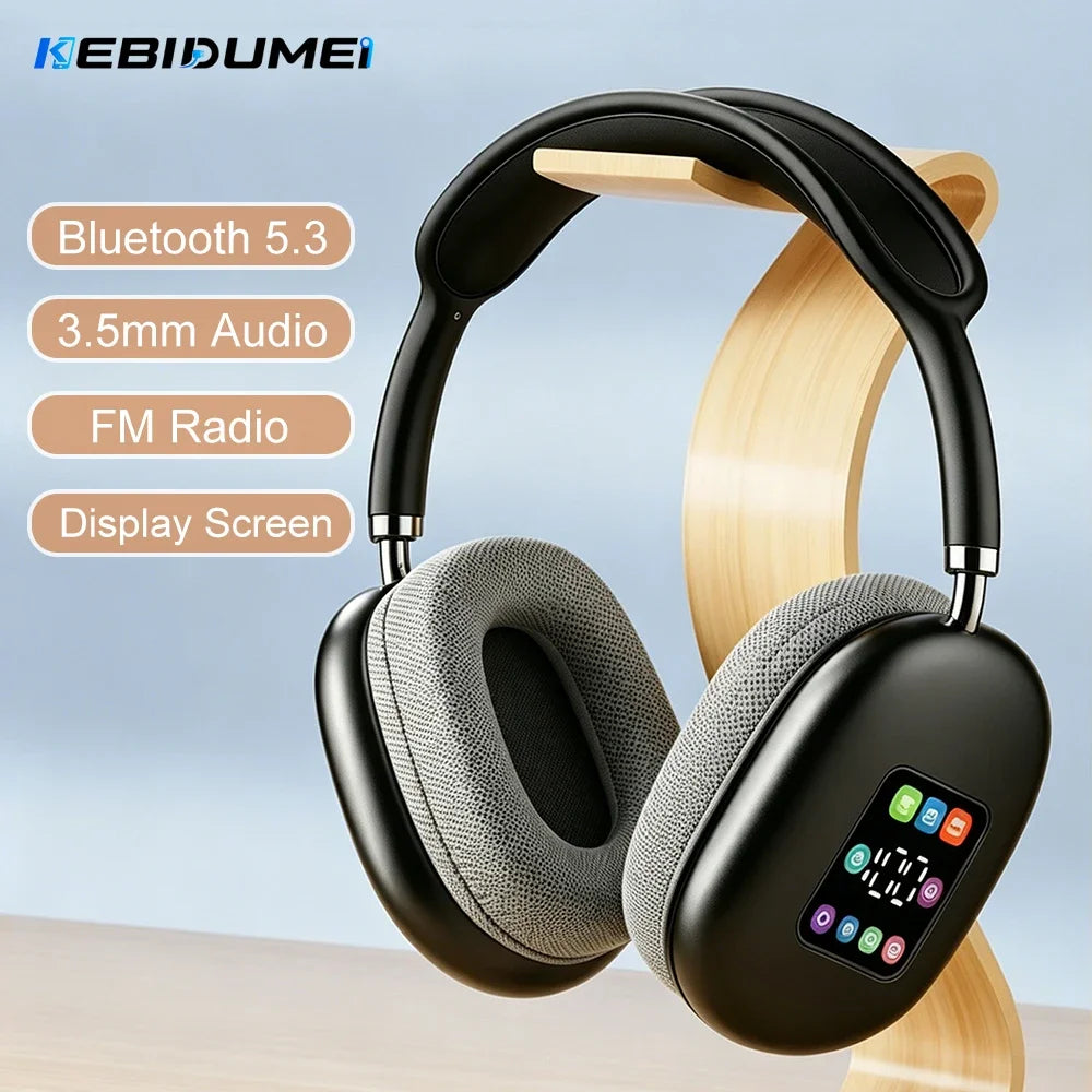 KEBIDUMEI Bluetooth 5 3 Headphones LCD Screen Noise Cancellation