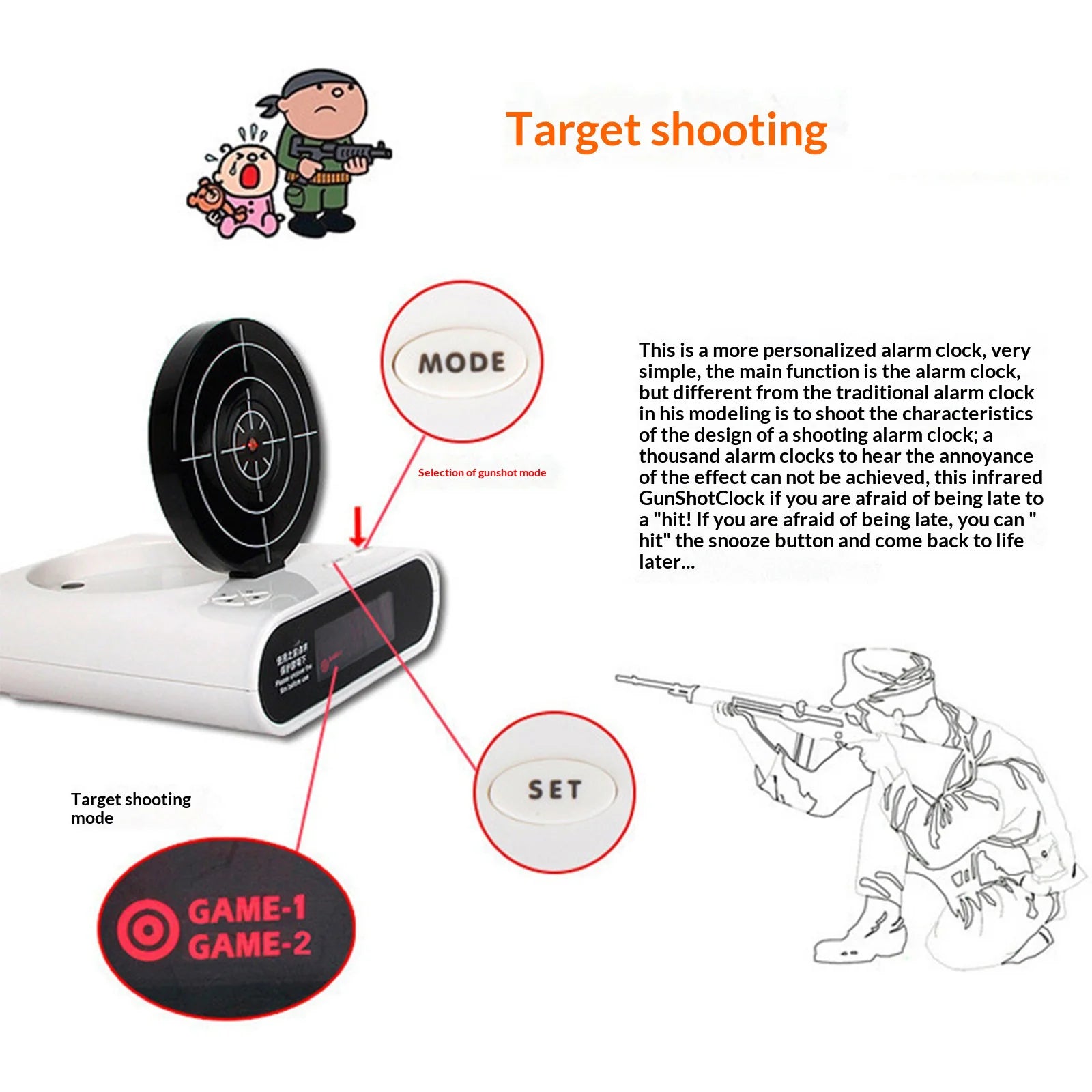 Target Alarm Clock with LED Display Personalized Wake Shot Alarm Clock Ringtones Customization for Heavy Sleepers Novelty Girls Zpaxo