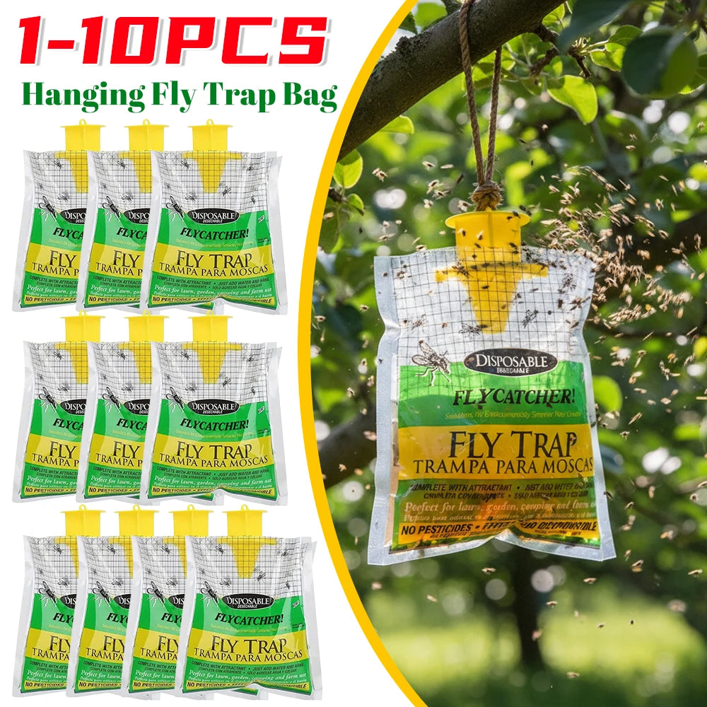 1-10Pcs Hanging Fly Trap Disposable Fly Catcher Bag Mosquito Trap Catcher Fly Wasp Insect Bug Killer Flies Trap for Outdoor Zpaxo