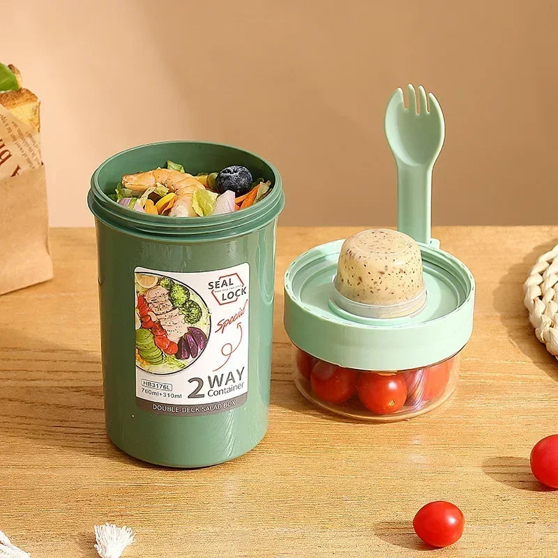 Portable Salad Cups Container Plastic with Lid and Fork Overnight cup Breakfast Oatmeal Cereal Nut Yogurt Cup School Lunch Box Zpaxo
