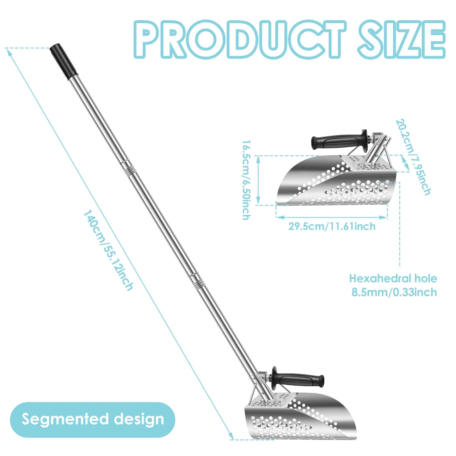 Heavy Duty Metal Detecting Shovel 304 Stainless Steel with Removable 140cm Length Handle Rustproof for Beach Treasure Hunting Zpaxo Upgrades head-201