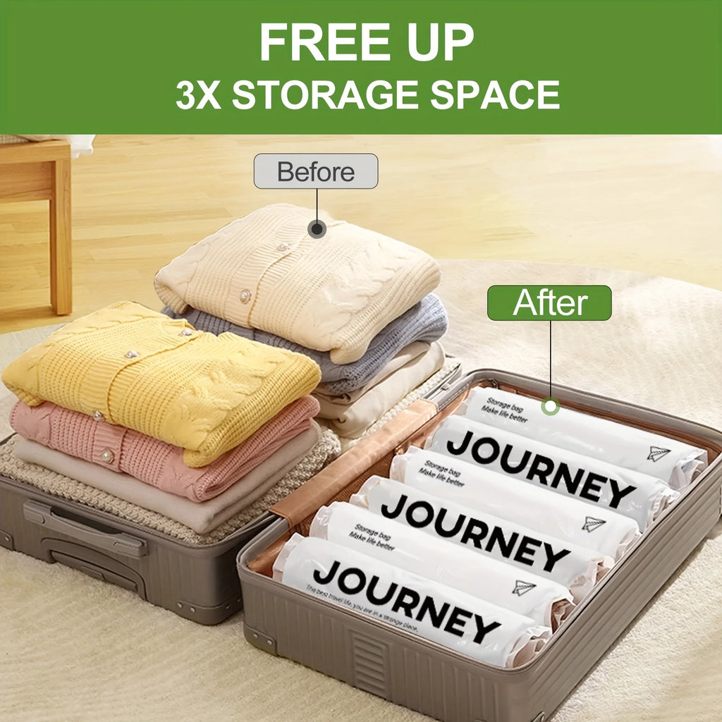 Hand Roll Compression Bags – No Pump Travel Storage 2/6 Pack Compression Storage Bags Zpaxo