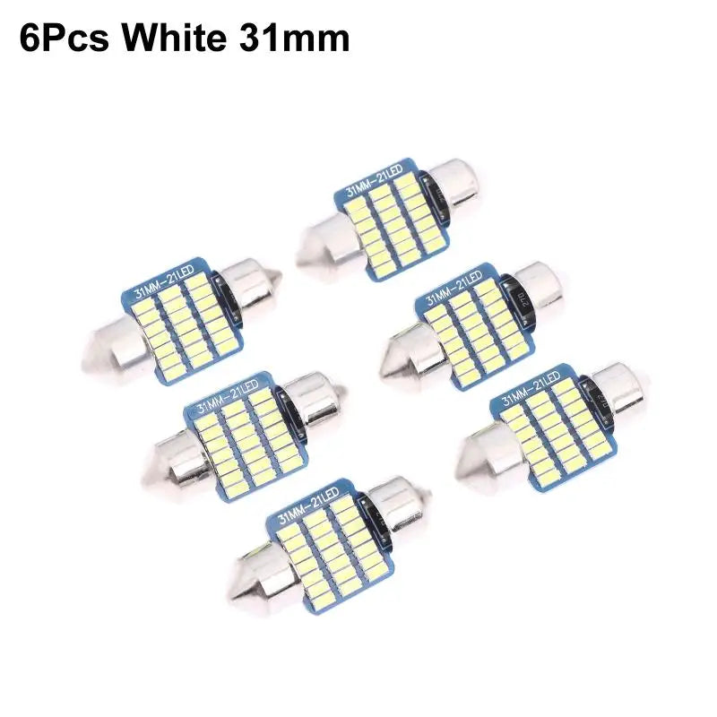 6-Pack C5W Canbus Festoon LED Bulbs 39mm 6500K White 300LM