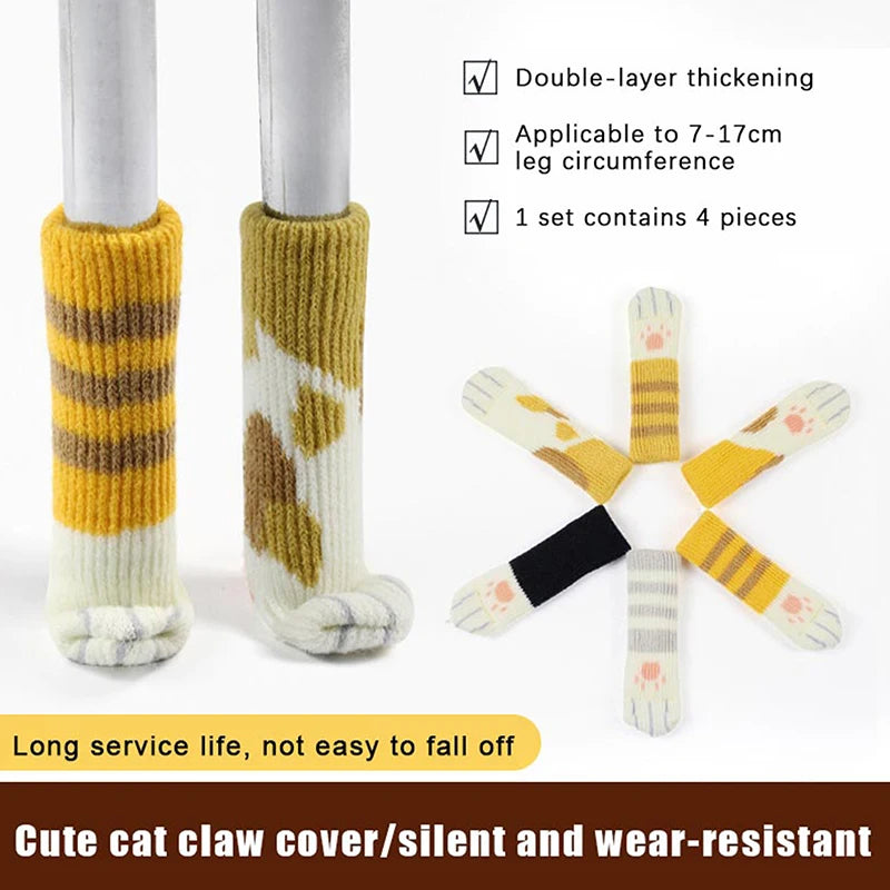 1Set Table And Chair Foot Pad Cute Cat Paw Table Chair Foot Leg Knit Cover Mute Wear-resistant Non-slip Mat Floor Protectors Zpaxo