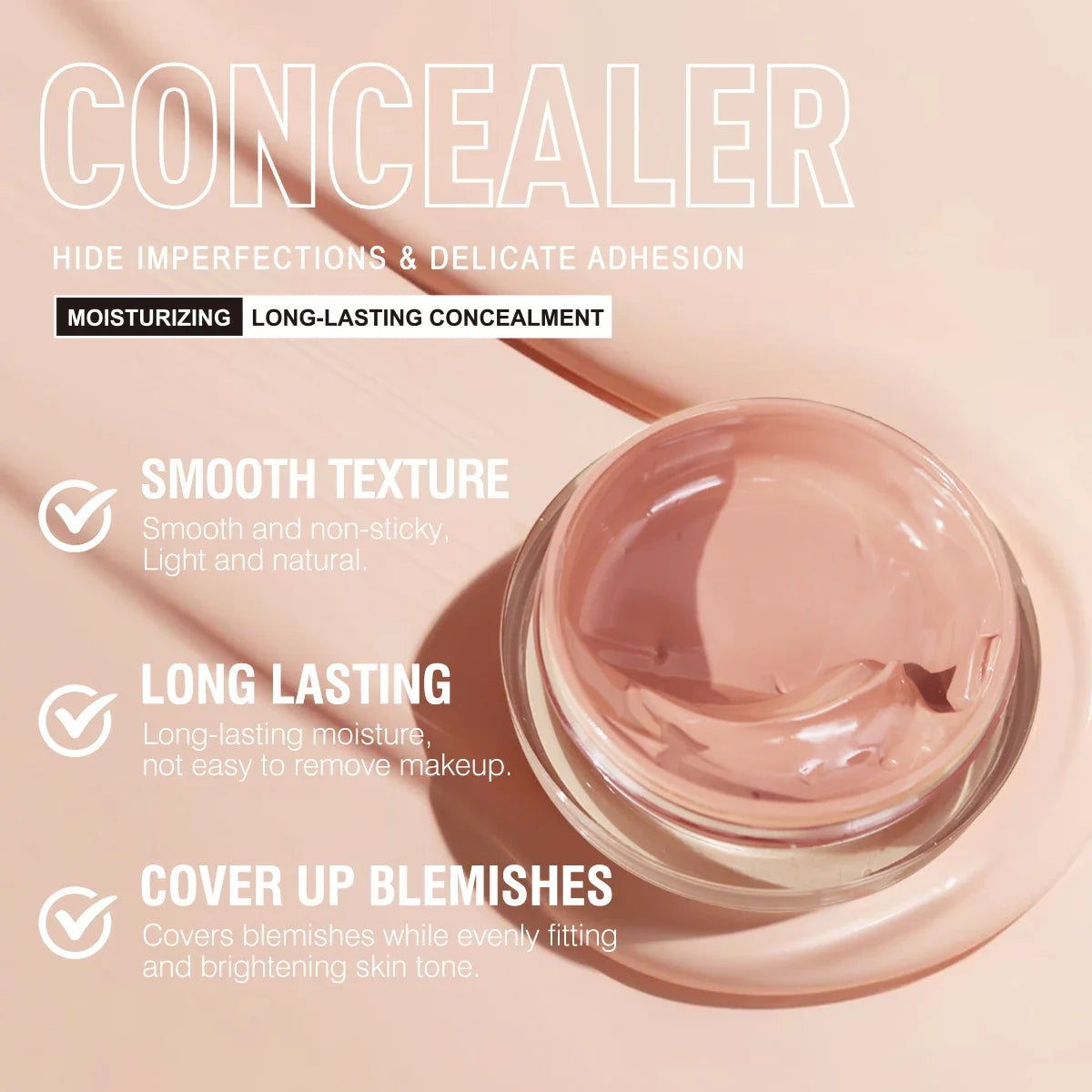 1Pc Pecolovers Waterproof & Sweatproof Concealer Cream, Long-Lasting Foundation Paste, Natural Finish, Full Coverage Zpaxo