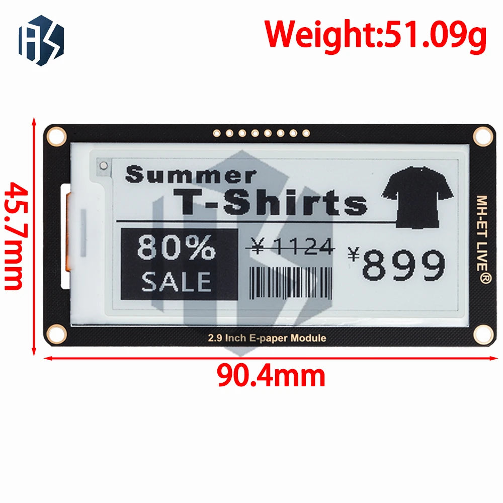 ‌2.9 inch E-Paper Display Module (296x128 SPI Interface) - Compatible with Arduino, STM32, Raspberry Pi /ESP32 Zpaxo