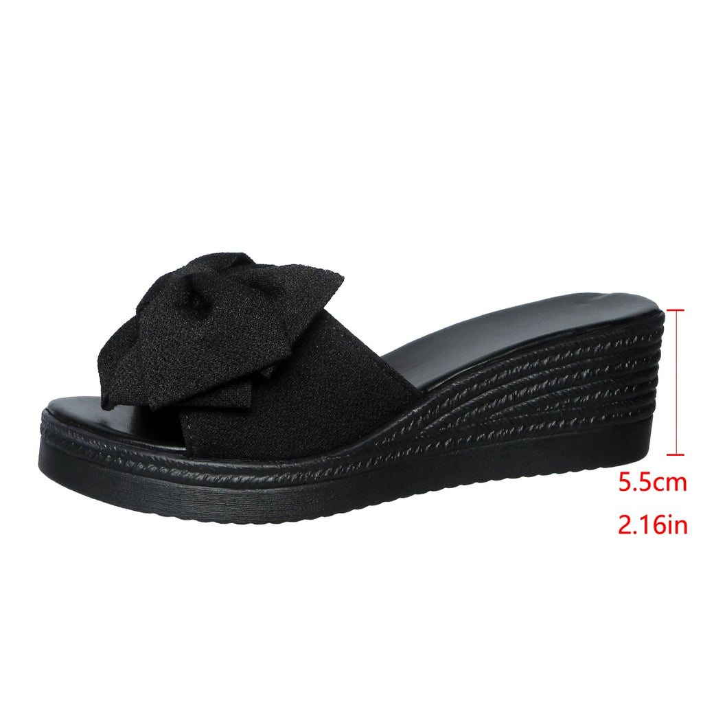 Fashion bow Tassel Slippers Women Summer thick sole Flat Slippers Wearing Outside Casual Beach Shoes Female Home Sandals Zpaxo