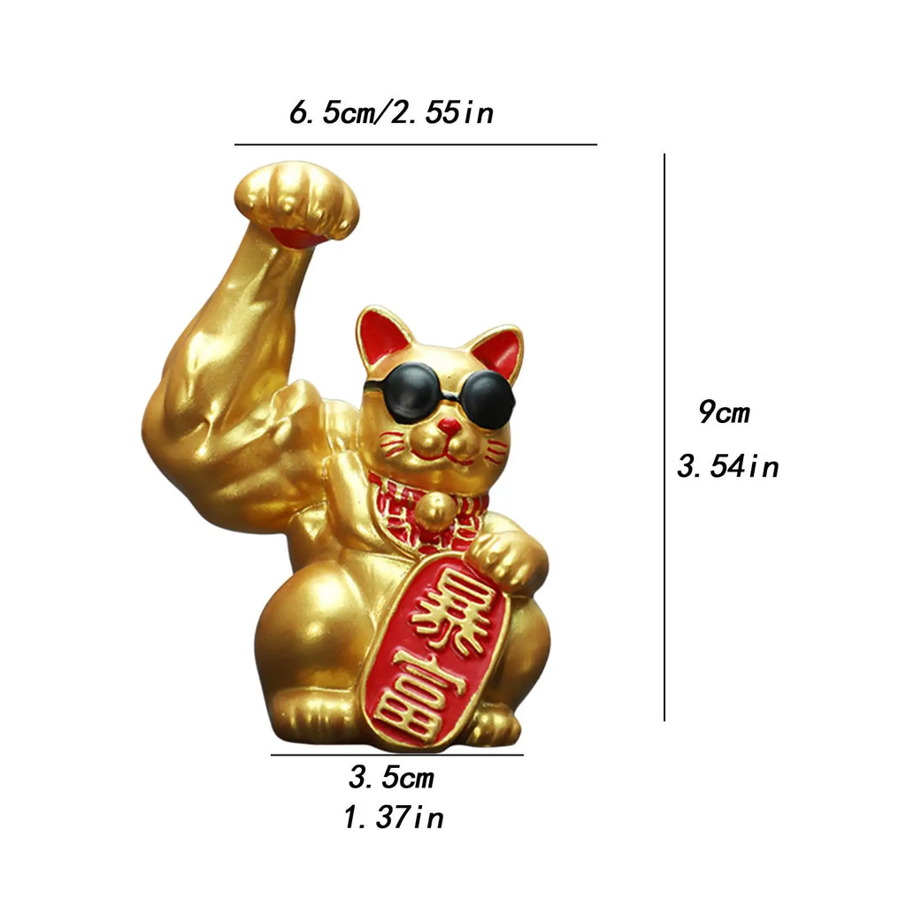 1Pc Big Muscle Arm Lucky Cat Figurine Collectible Resin Crafts Feng Shui Decoration for Desk Counter Store Bookcase Modern Shelf Zpaxo
