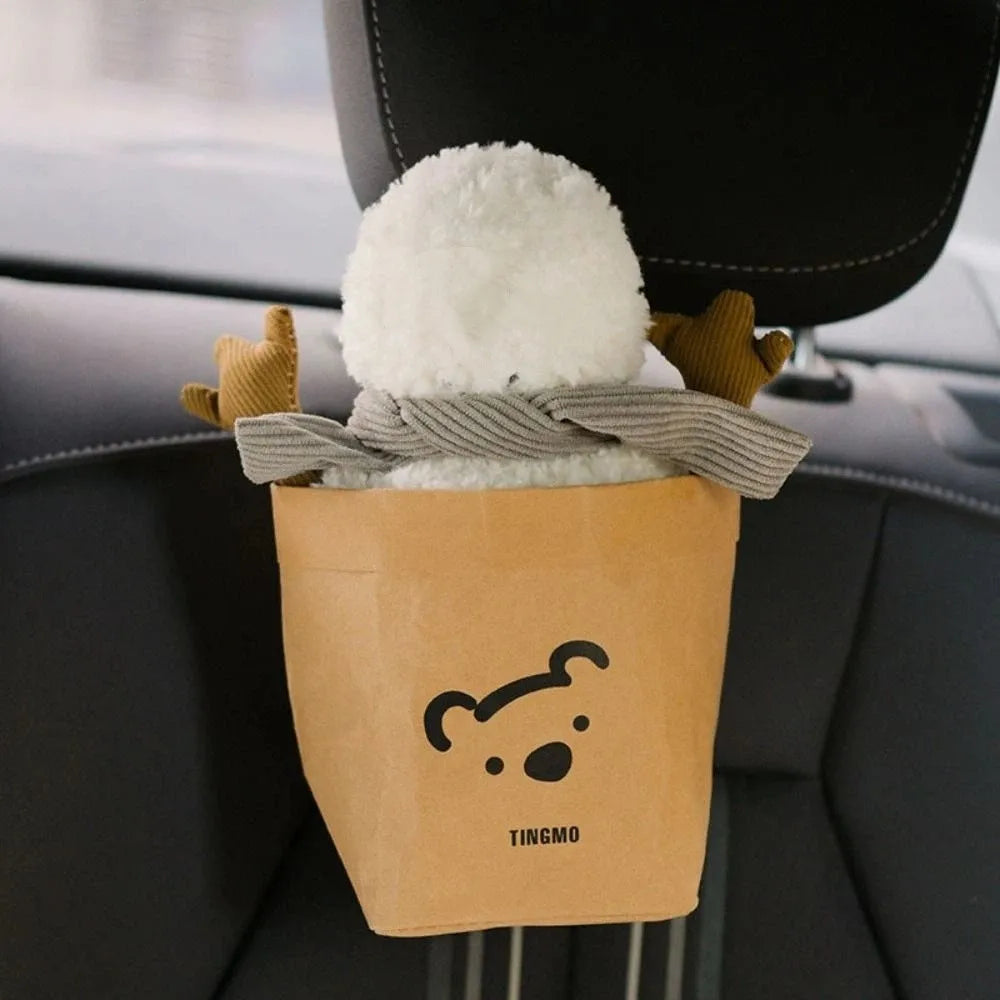 Bear Shaped Car Air Vent Trash Can Portable Mini Kraft Paper Storage Zpaxo