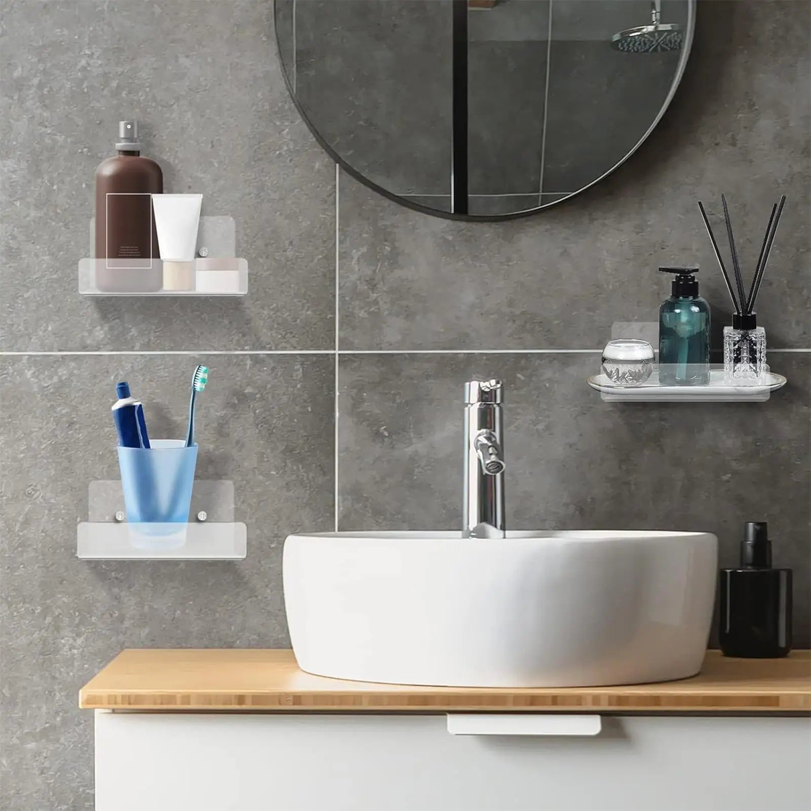 Acrylic Floating Shelves 3 Display Rack Bathroom Makeup Renters