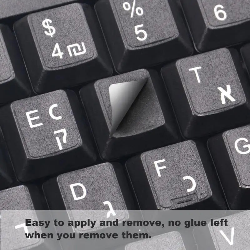 652F Hebrew Button Sticker White Letters Black Background Adhensive for Keyboard Zpaxo