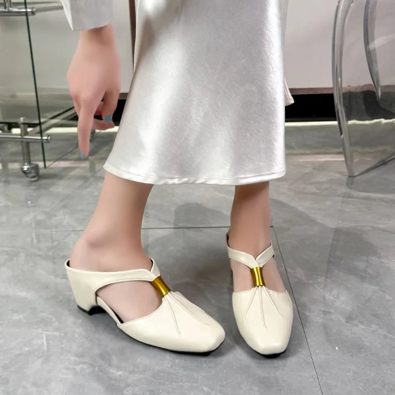 Women's Square Closed Toe Solid Vintage Wedge Heel Slippers Women Zpaxo