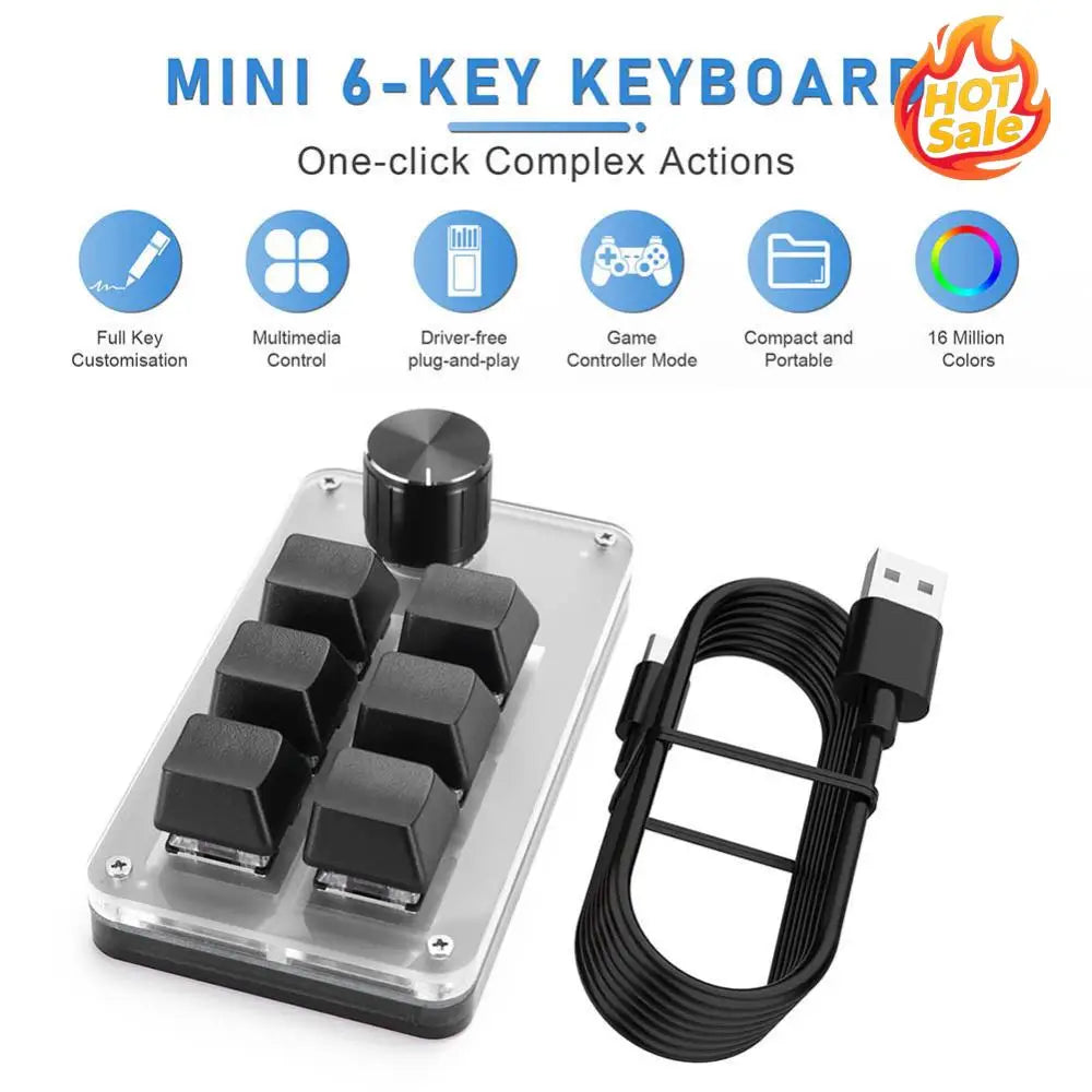 6 Key 1 Knob One Handed Mechanical Gaming Keyboard Bluetooth-Compatible/Wired RGB Red Switches for Gamers/Designers/Video Editor Zpaxo