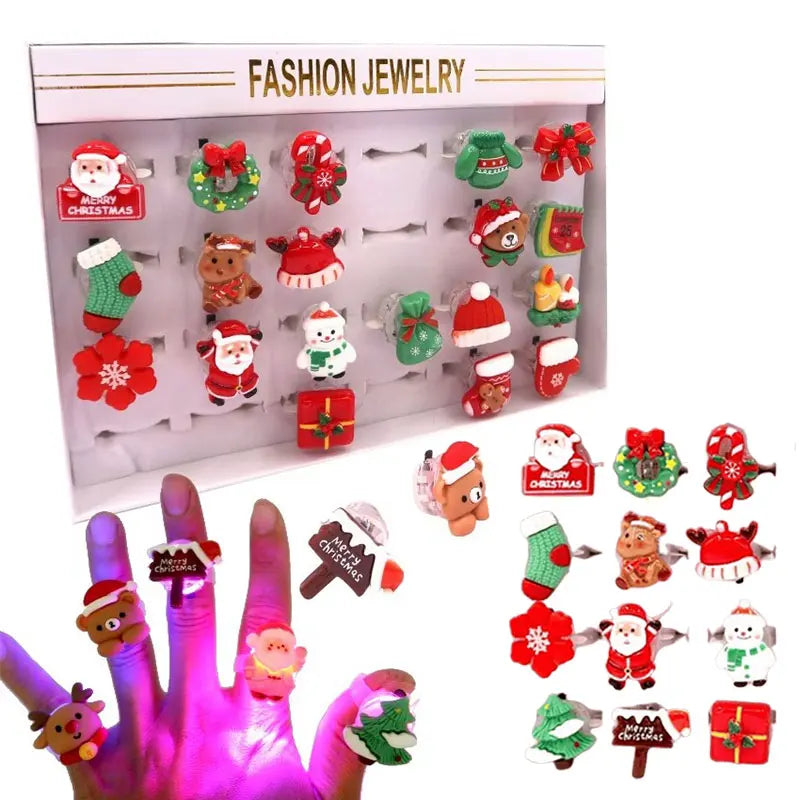 24 Christmas Glow Rings 3D LED Finger Light Flashing Party Luminous