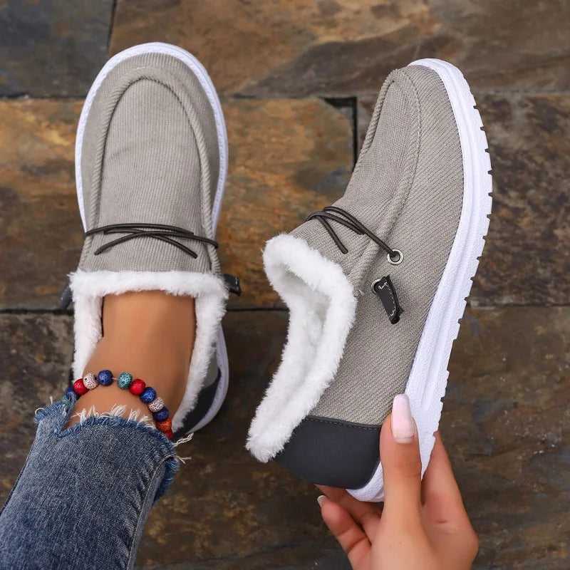 Women Boots Thick Bottom Outdoor Snow Boots Female Thickened Fluff Flats Shoes Comfortable Cotton Shoes Woman Zapatos De Mujer Zpaxo GRAY 38
