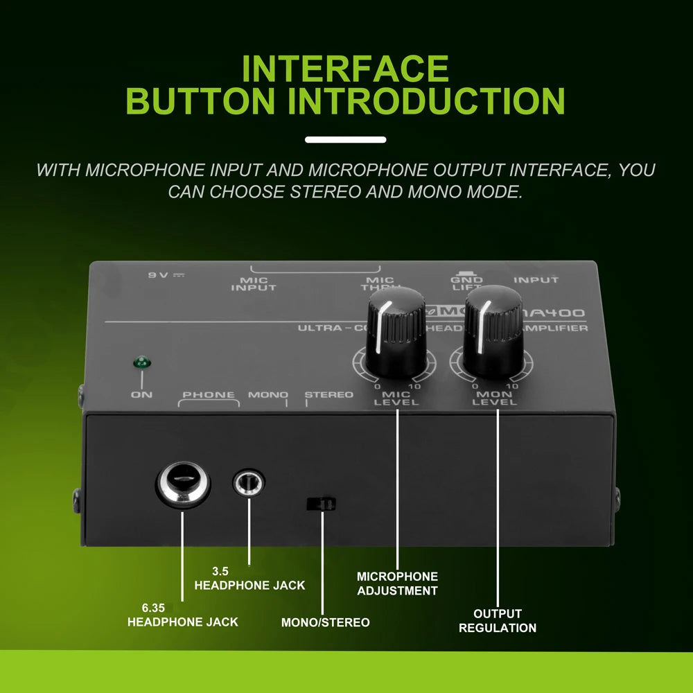 MA400 Headphone Amplifier Microphone Enlarge Mixer Suitable for Speech / Live Streaming Headphone Preamplifier 6.35mm & 3.5mm Zpaxo