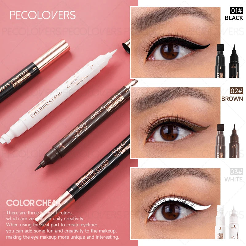 1PC 2 in1 Winged Stamp Liquid Eyeliner Pencil Water Proof Fast Dry Double-ended Black Seal Eye Liner Pen Makeup Cosmetics Zpaxo