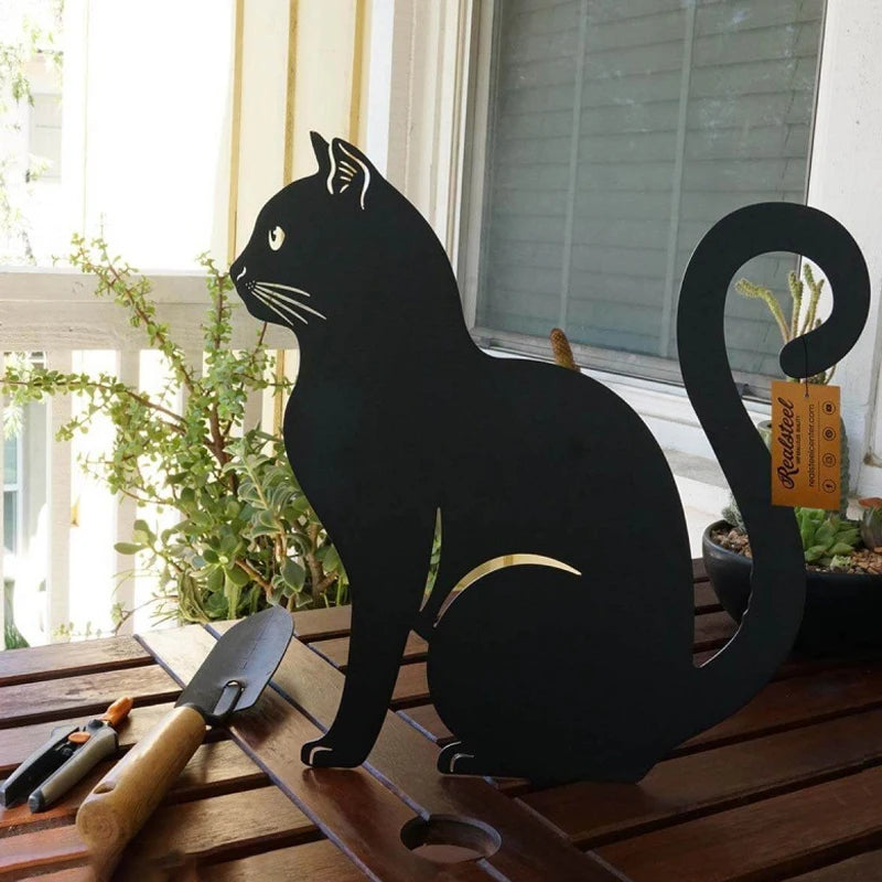 Black Cat Silhouette Garden Decorative Ground Plug Metal Handmade