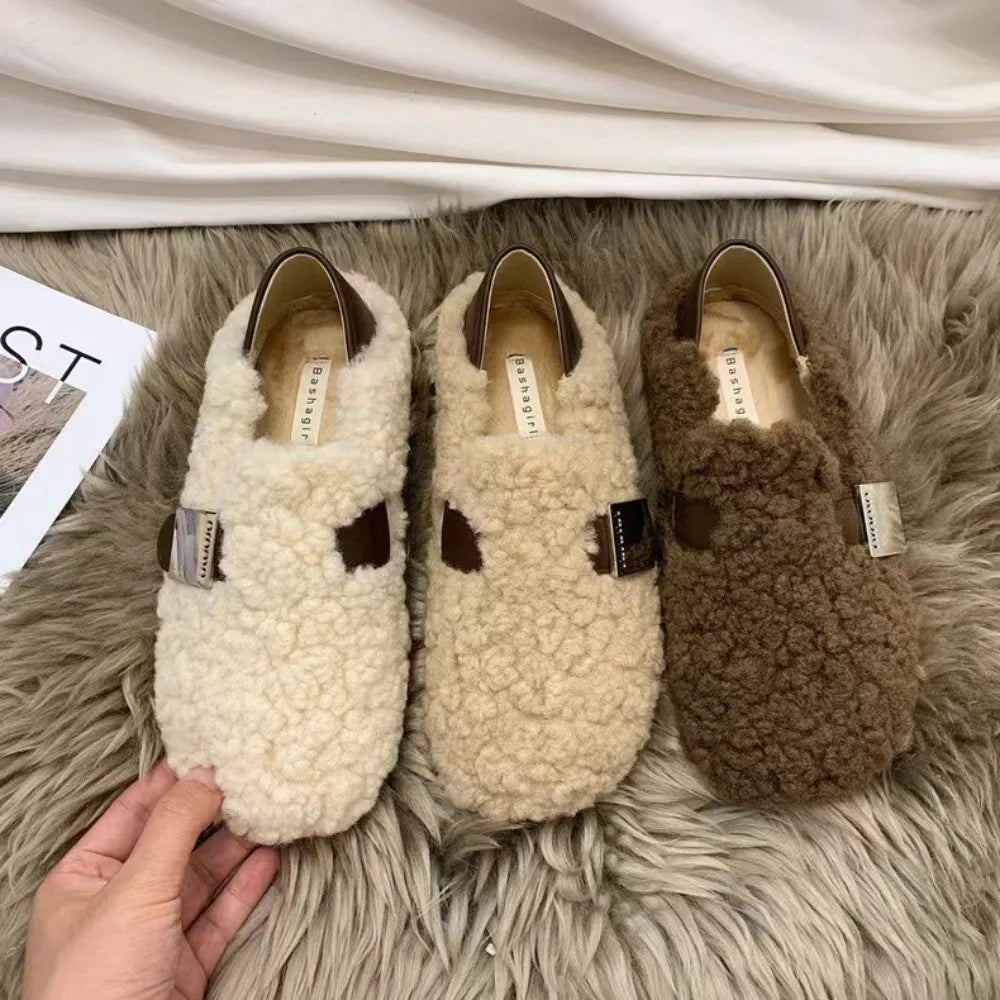 Winter Shoes Women Round Toe Slip-on Female Footwear Loafers Fur