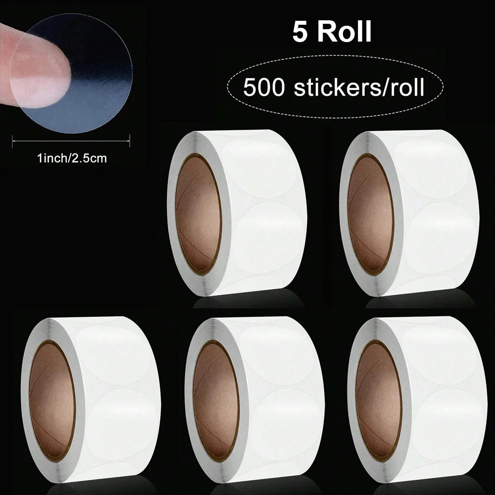 500Pcs/Roll 1 Inch Round Dot Sealing Stickers Transparent Gift Packaging Envelope Sealer Retail Package Labels Self Adhesive Zpaxo 5 Roll