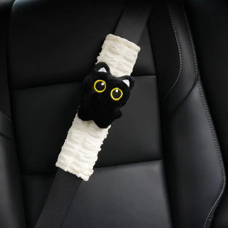 CM1pc Black Car Pillow Cat Plush Shoulder Seat Belt Cover Cute Animal
