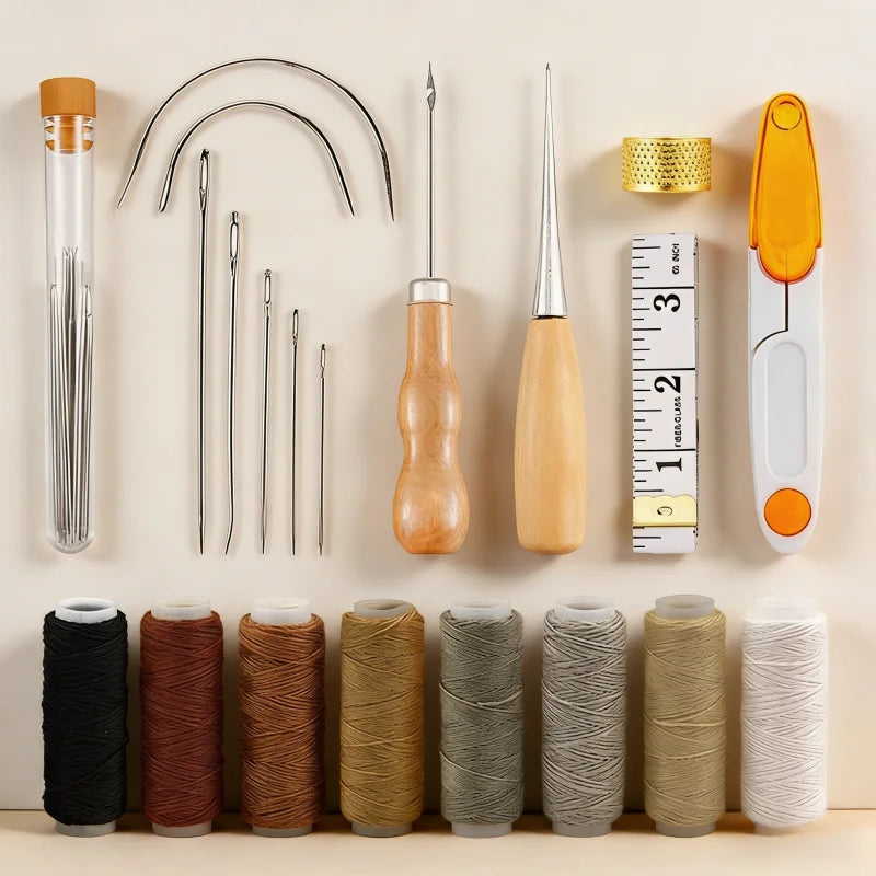 Leather Craft Working Tools Stitching Sewing Kit Repair Set with Waxed Thread Groover Awl for Beginners Professional Zpaxo Default Title