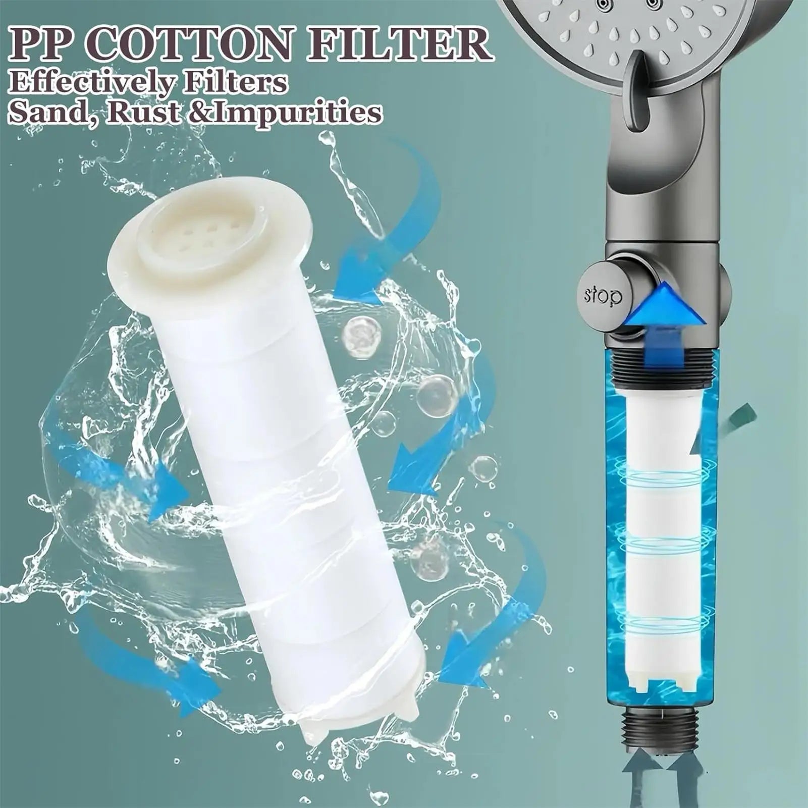 5-Mode Filtered Shower Head Pressure Adjustable Sprayer 5 Filters
