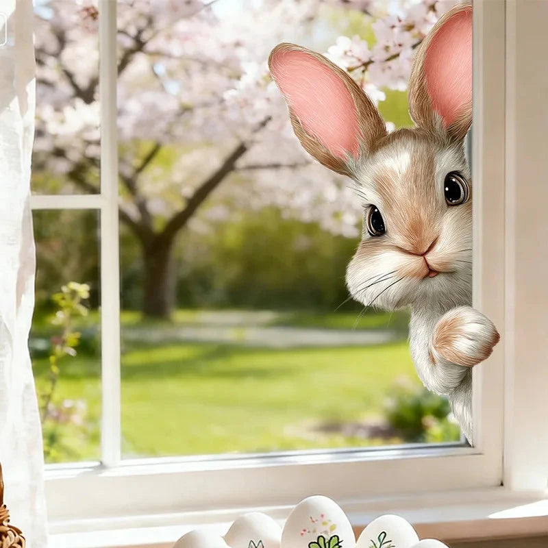 Easter Bunny Peeking Window Decals, Removable Static Cling Stickers, Perfect for Decorating Walls in Bedrooms and Living Rooms