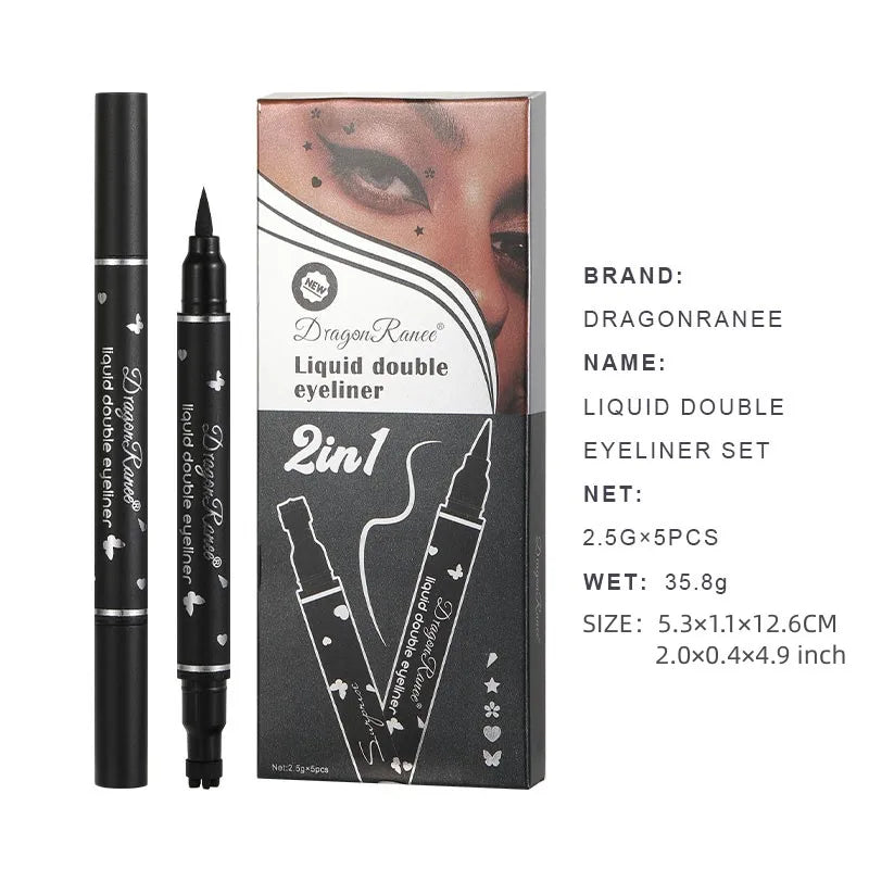 Set of Five Double-Ended Eyeliner Pens, Gel Eyeliner Stamp Pens, Smooth and Colorful, Quick-Drying, Long-Lasting, Smudge-Proof, Natural-Looking, Waterproof and Sweat-Proof Eyeliner Pens Zpaxo