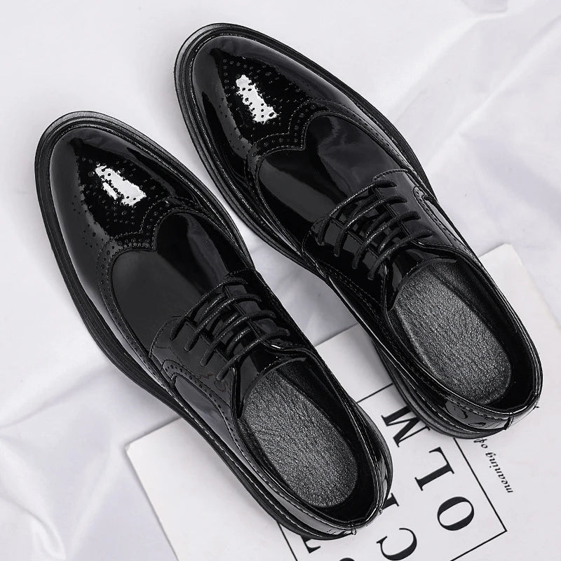 Glossy Patent Leather Brogue Perforated Carved Formal Dress Shoes Zpaxo