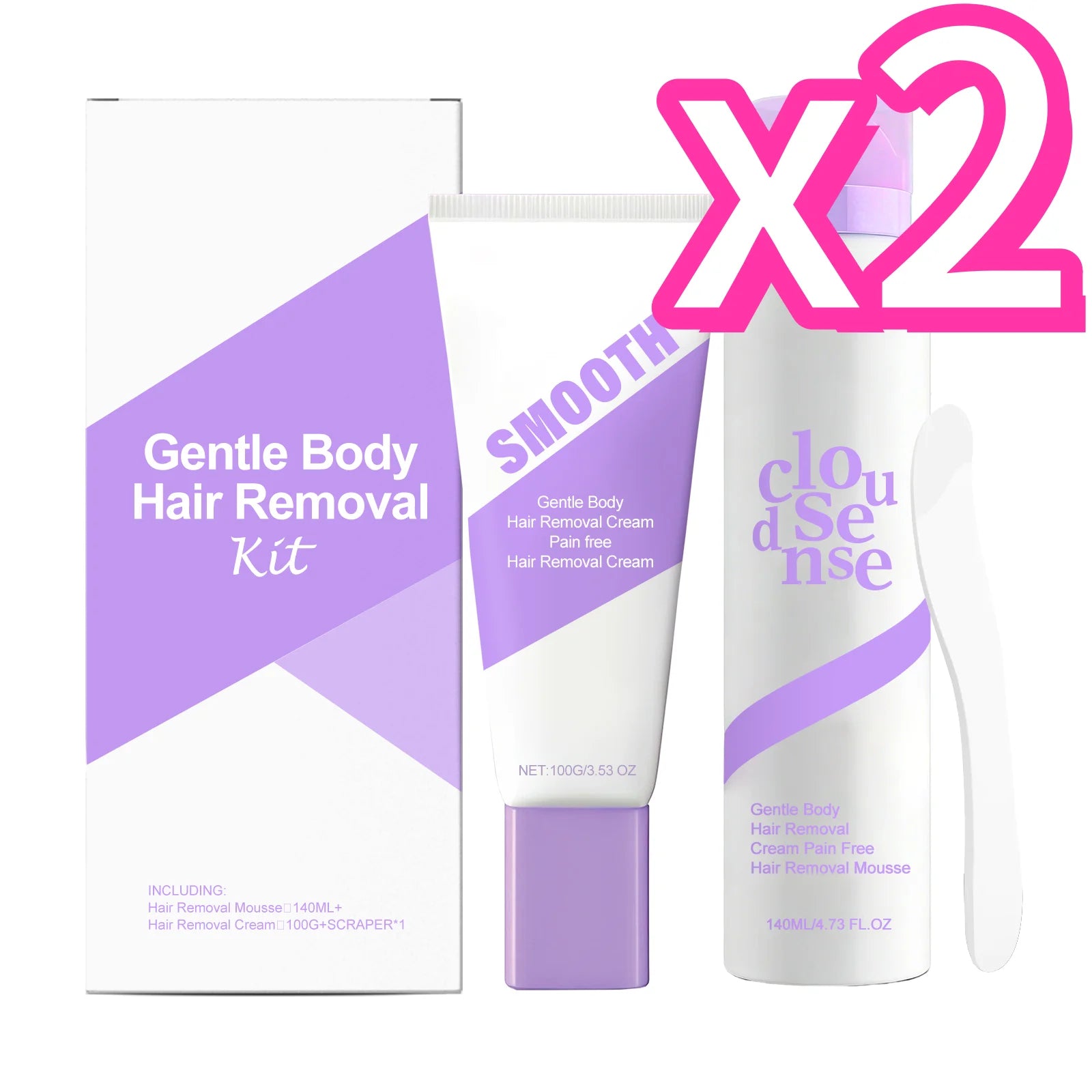 3-in-1 Painless Body Hair Removal Kit – Cream, Mousse & Scraper Hair Removal Kit Zpaxo 2 Set