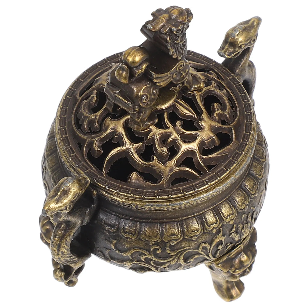 Chinese Copper Qilin Incense Burner Mini Three-Legged Dual-Handle Censer for Frankincense Bakhoor Aromatherapy Feng Shui