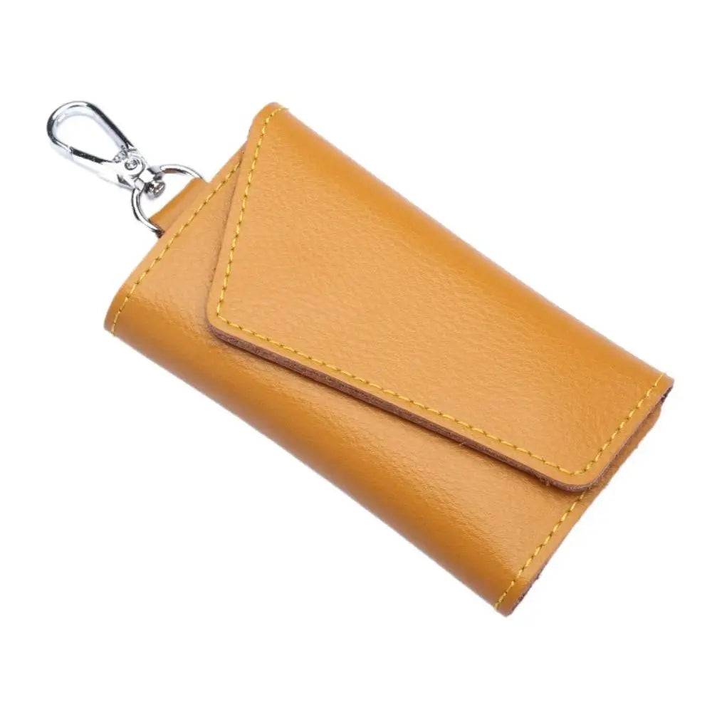 Cow Split Leather Keychain Mini Card Bag Housekeeper Key Holder Zpaxo yellow
