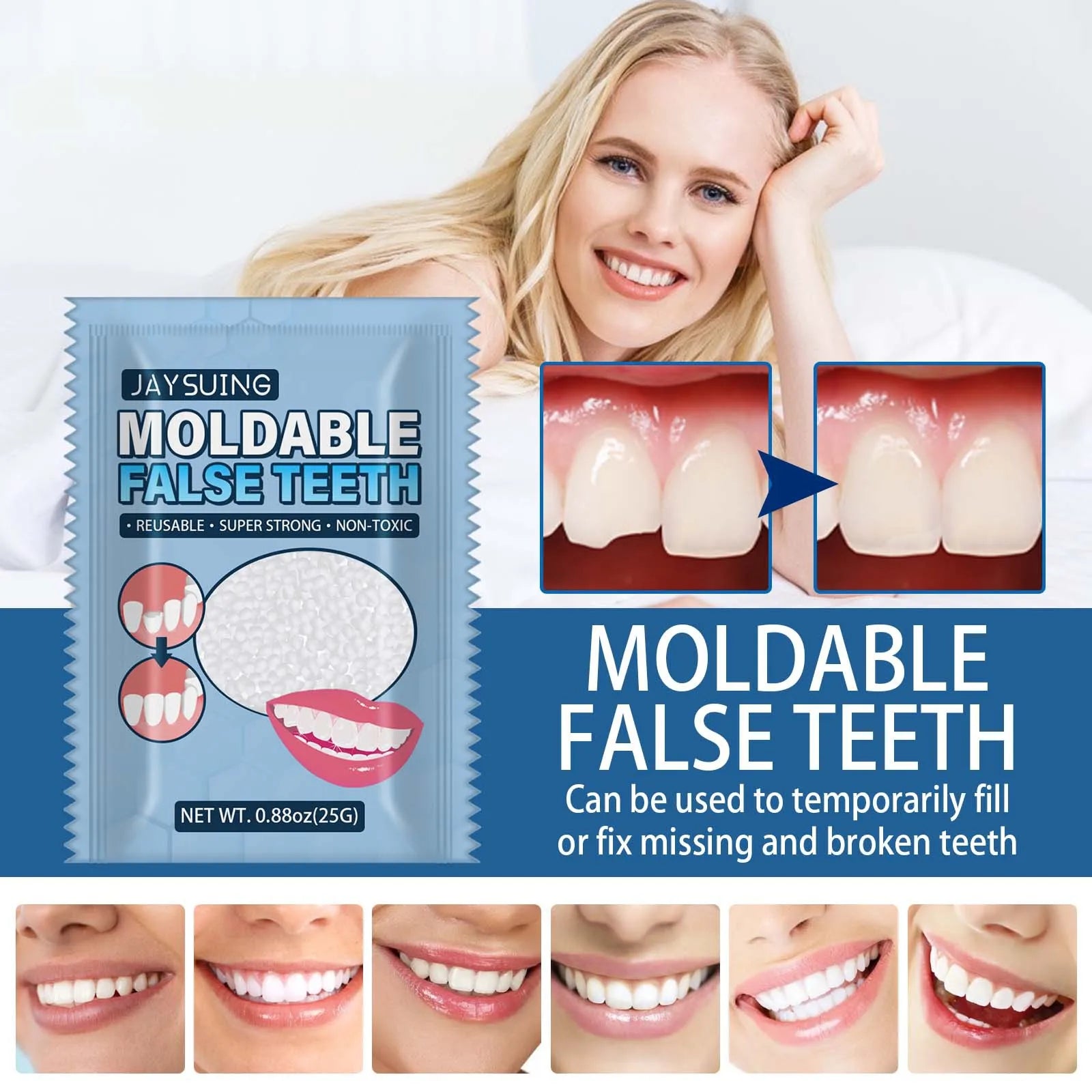 Solid Dental Gel, Vampire Fake Teeth for Halloween Cosplay Costume Party, Tooth Repair Gel & Tooth Cavity Filler Zpaxo
