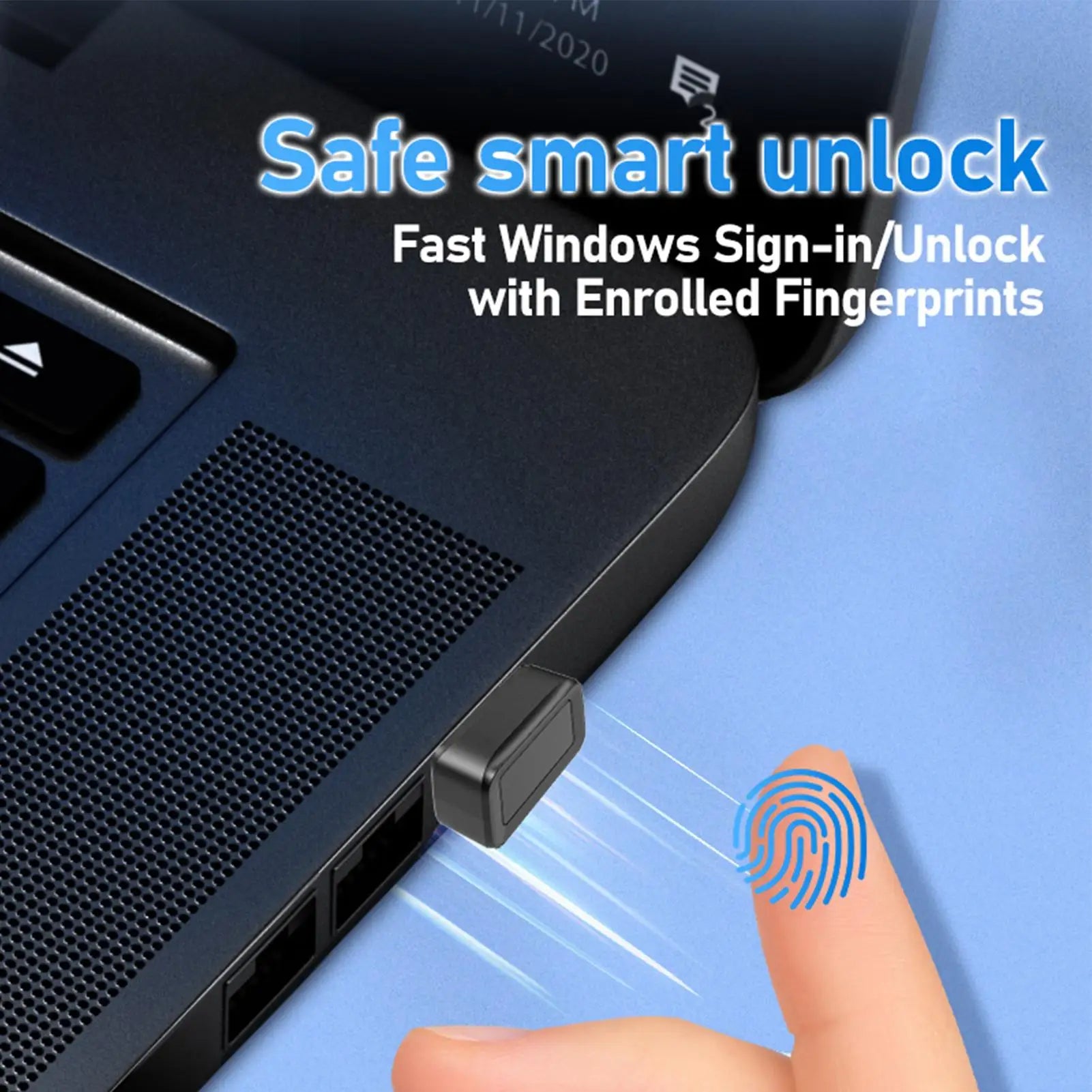 USB Fingerprint Reader Laptop Windows 10 11 Scanner 360 Degree Touch
