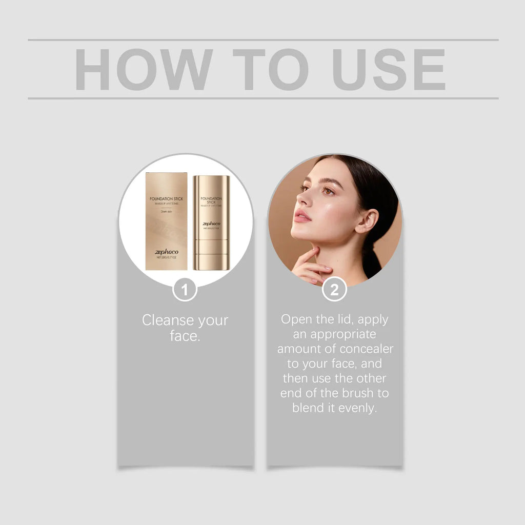 2-in-1 Foundation Stick Uneven Skin Tone Lightweight Adherent Zpaxo