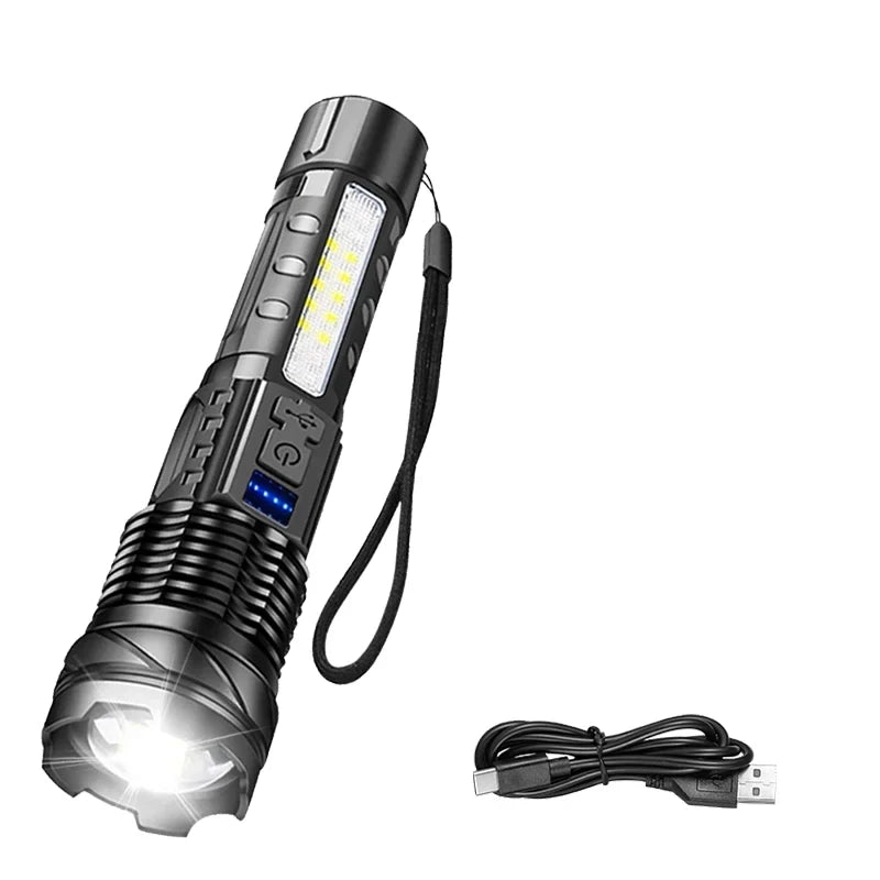 XHP70 LED Flashlight 7-Mode Zoomable USB Rechargeable Torch