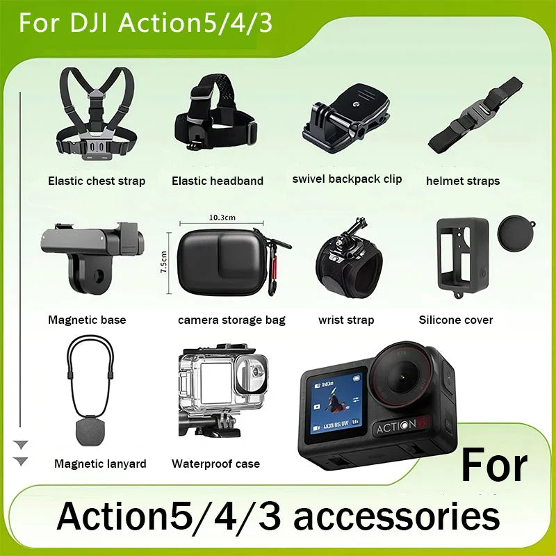 DJI Action 5 Pro/4/3 Accessories Kit – Waterproof Case & Mounts Camera Accessories Kit Zpaxo