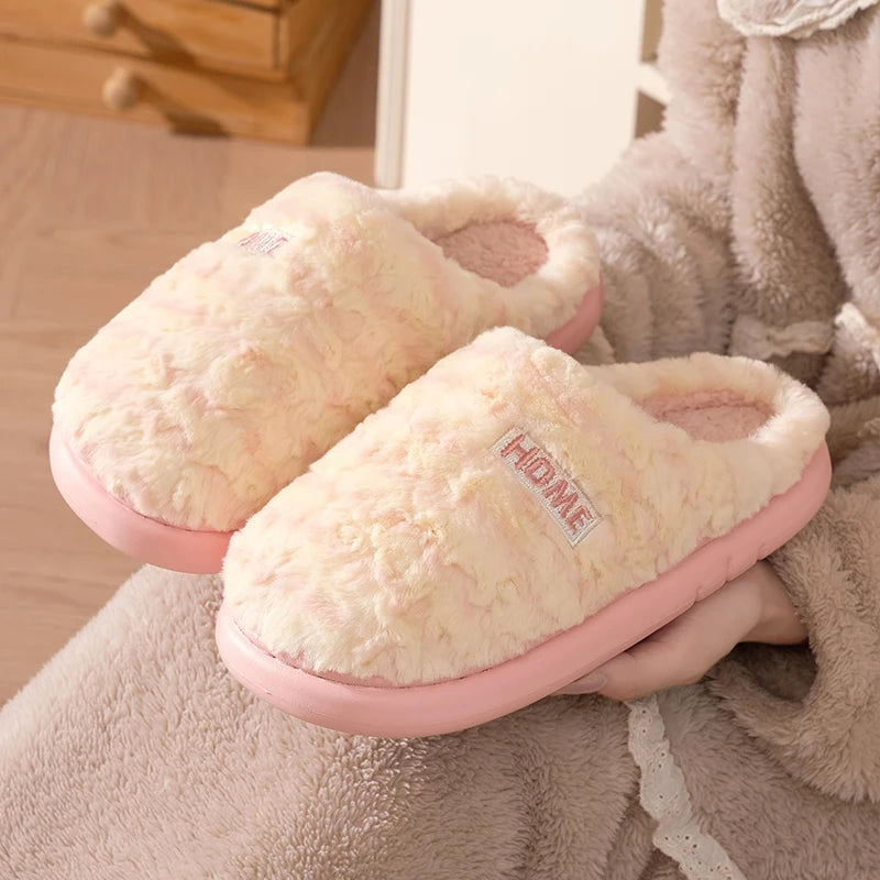 Women's Winter Fur Slippers Indoor Fluffy Couple Bedroom Flat Slides Zpaxo pink 38-39