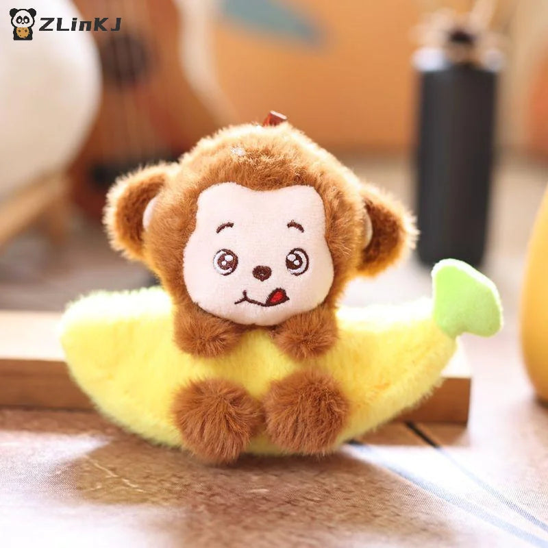 ▶1PCS 15cm Adorable Banana Monkey Keychain Charm Cute Monkey Plush Ornament Soft Bag Pendant For Boys Gifts Zpaxo