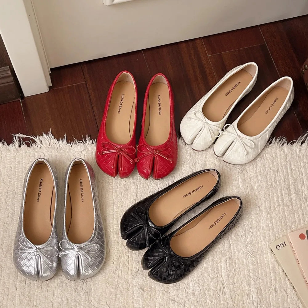 Korean Women's Split-toe Loafers Shallow Cut Ballet Flat Slip-ons