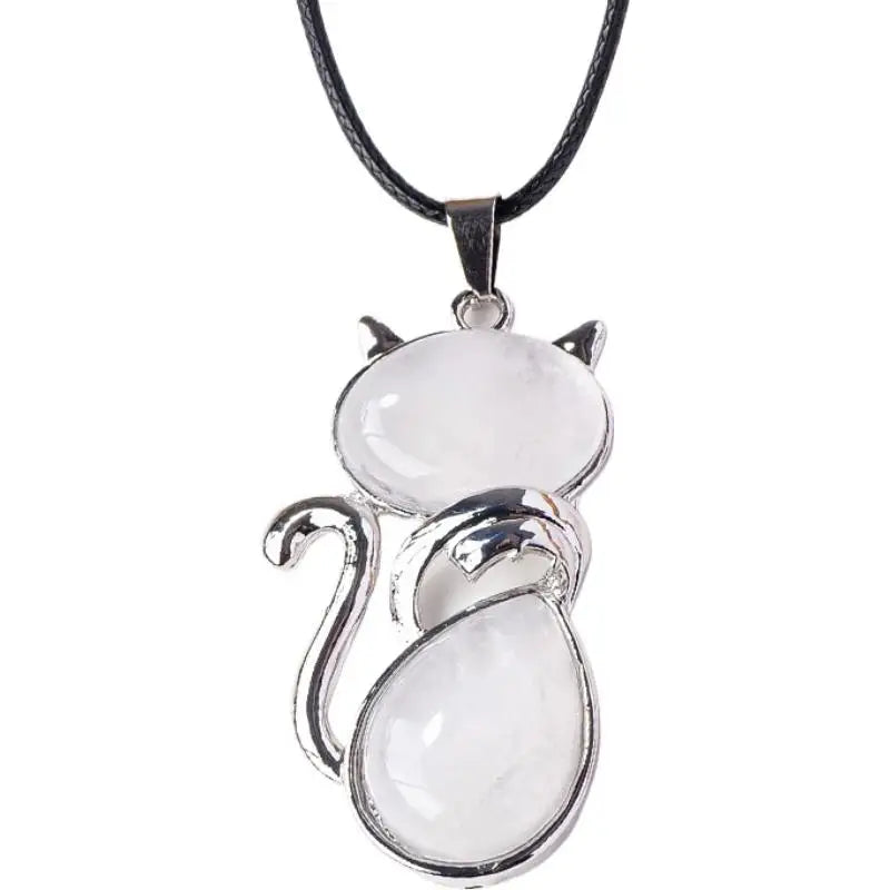 Natural Stone Cat Pendant – Amethyst, Tiger Eye & Crystal Crystal Pendant Necklace Zpaxo A