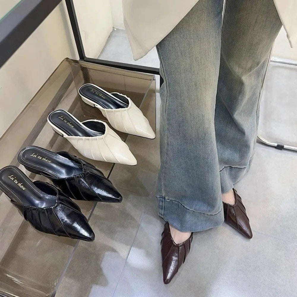 Summer Women Cover Toe Mules Slippers Fashion Shallow Slip on Slide Shoes Comfort Dress Street Style Footwear Zpaxo