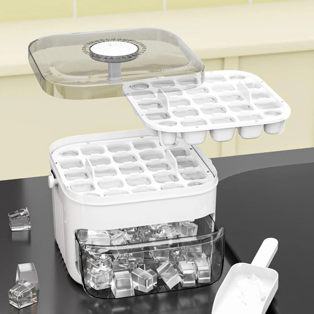 Double Layer Ice Cube Tray with Lid & Bin – 50 Cavity Ice Cube Tray Zpaxo