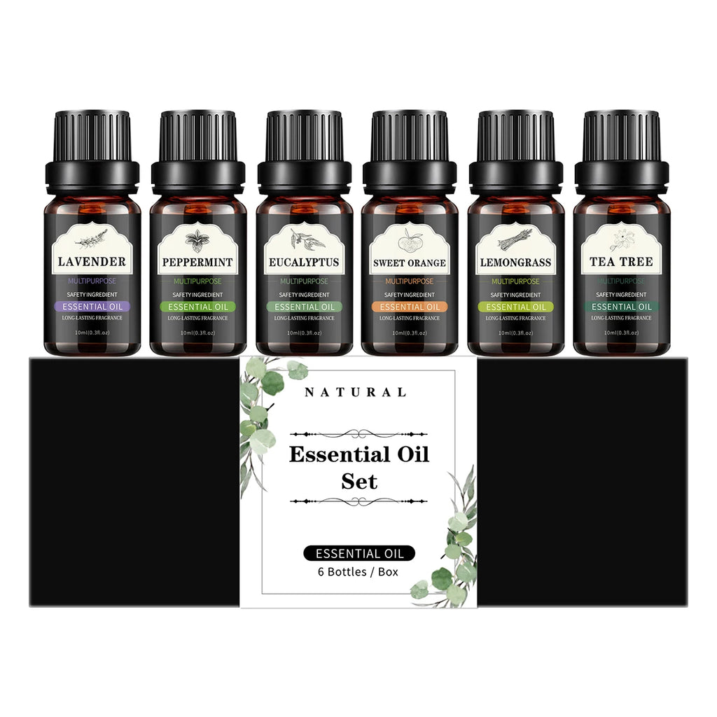 10ml essential oil 6 piece essential oil set: lavender peppermint eucalyptus sweet orange lemonsrass tea tree perfect gift Zpaxo 6 piece set Other