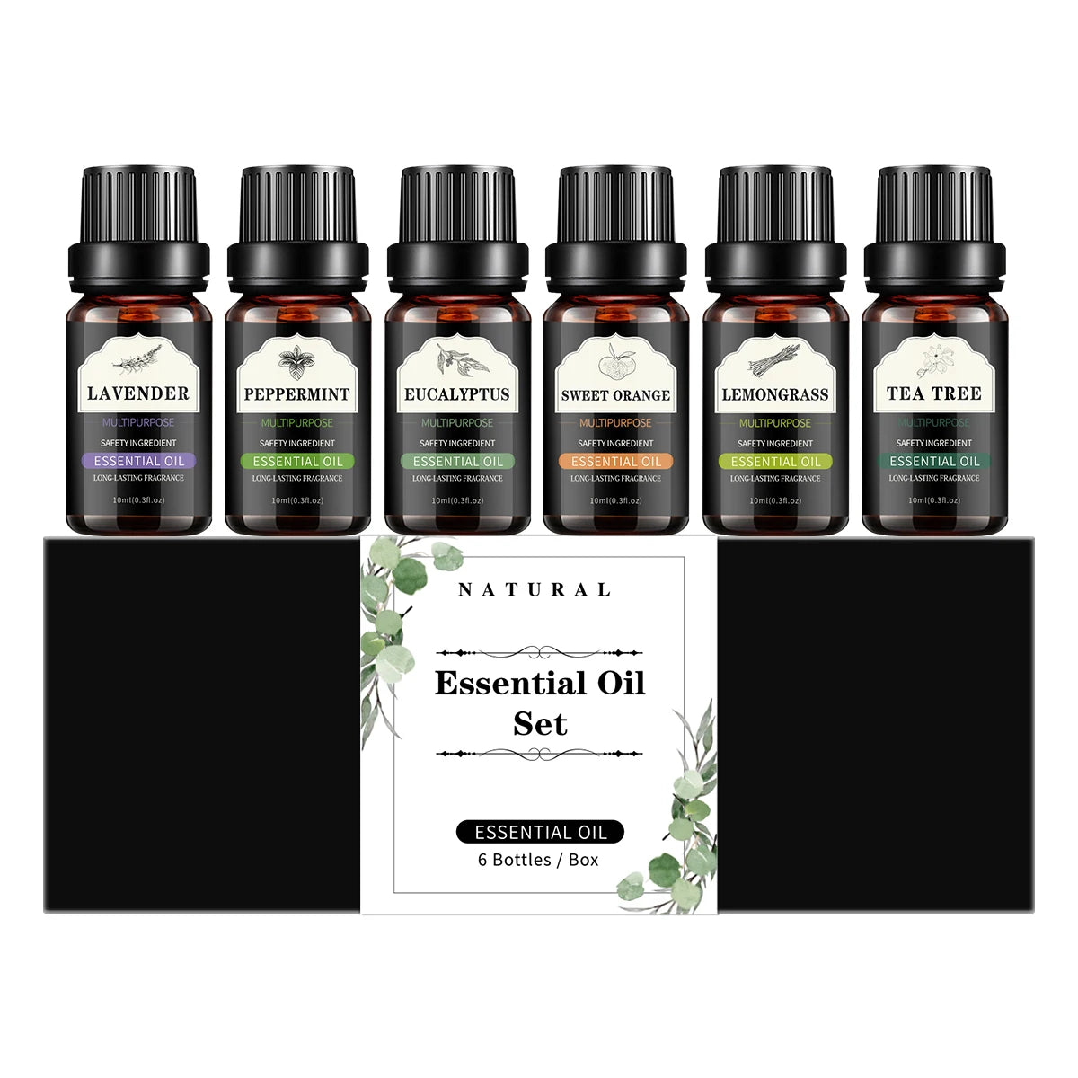 10ml essential oil 6 piece essential oil set: lavender peppermint eucalyptus sweet orange lemonsrass tea tree perfect gift Zpaxo 6 piece set Other