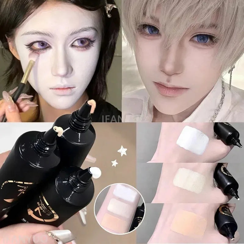 White Liquid Foundation for Halloween Goth Makeup Waterproof Full Coverage Primer High Concealer Cosplay Foundation Face Paint Zpaxo