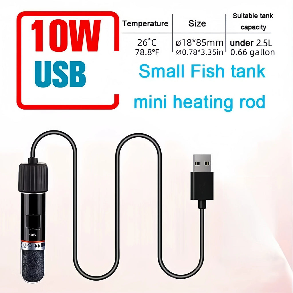 10W USB Mini Aquarium Heating Rod Small Fish Tank 26 C Constant