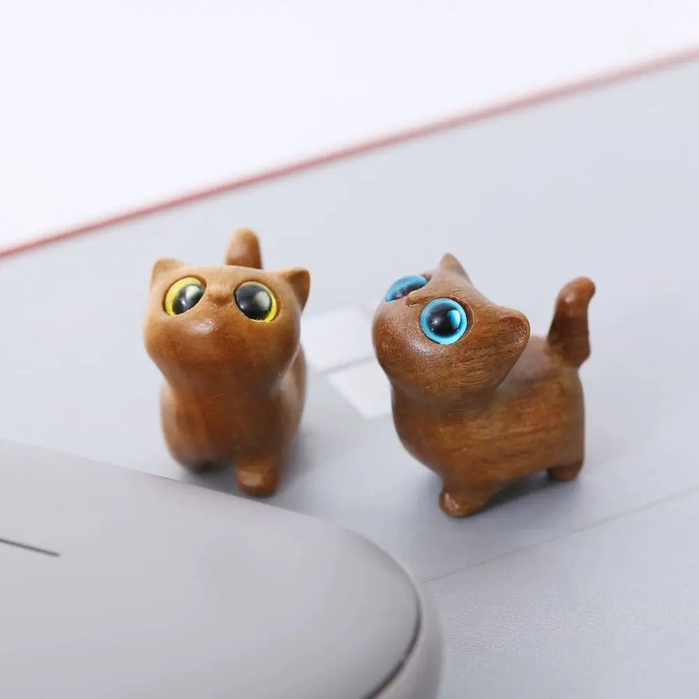 Car Dashboard Figurine Sandalwood Cat Desktop Kawaii Mini Animal Zpaxo