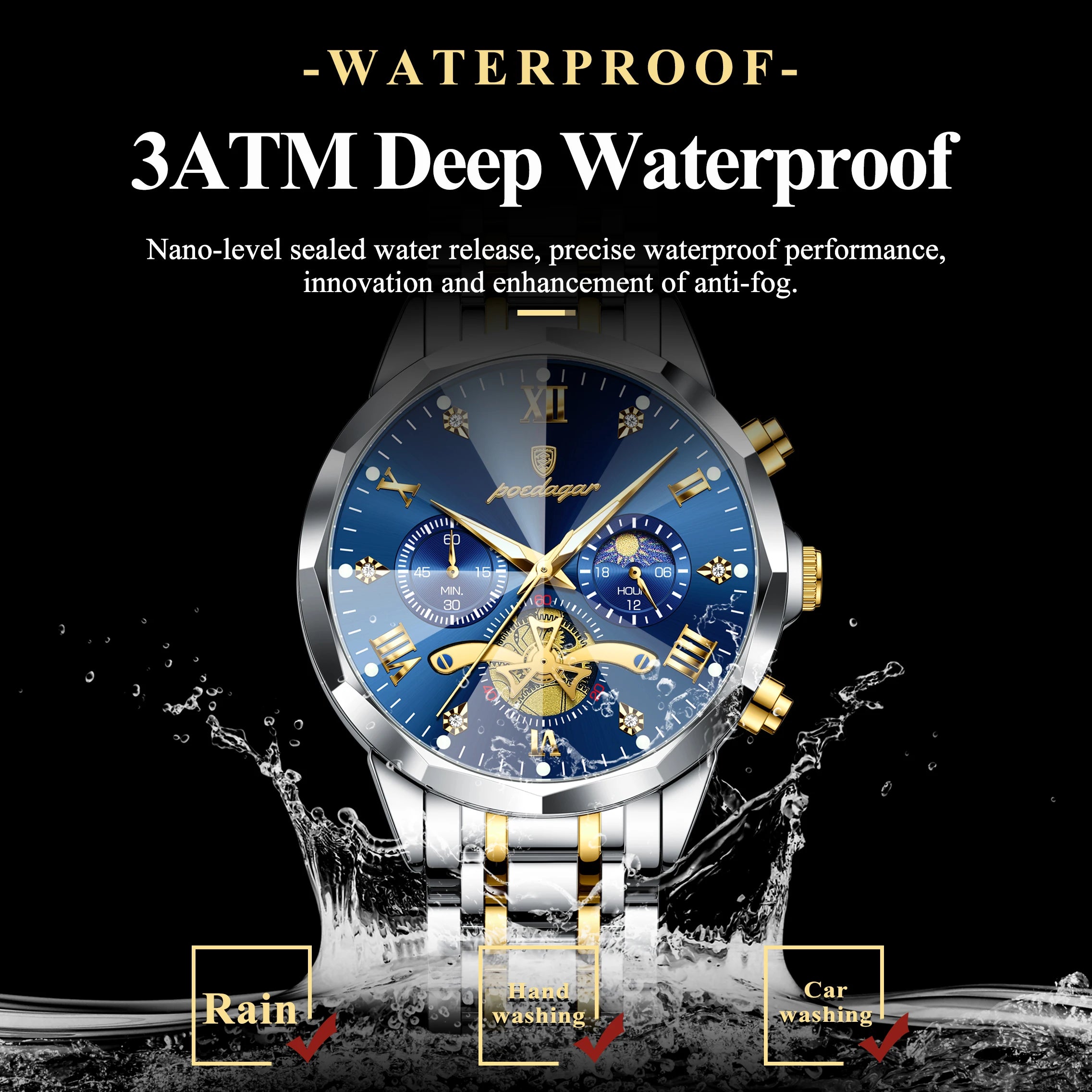 POEDAGAR Luxury Original Men Watch Waterproof Luminous Chronograph Man Wristwatch Stainless Steel Quartz Top Men's Watches Reloj Zpaxo